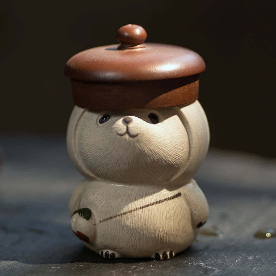 Yixing Purple Clay Tea Pet Lid Holder Creativity Panda Statue Peach Model Ornaments Figurine Crafts Chinese Lucky Tea Set Gifts