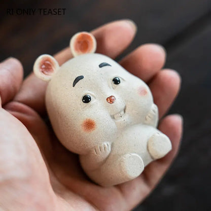 Yixing Purple Clay Tea Pet Lovely Zodiac Rabbit Statue Ornaments Tea Figurine Desktop Crafts Chinese Zisha Tea Set Decoration