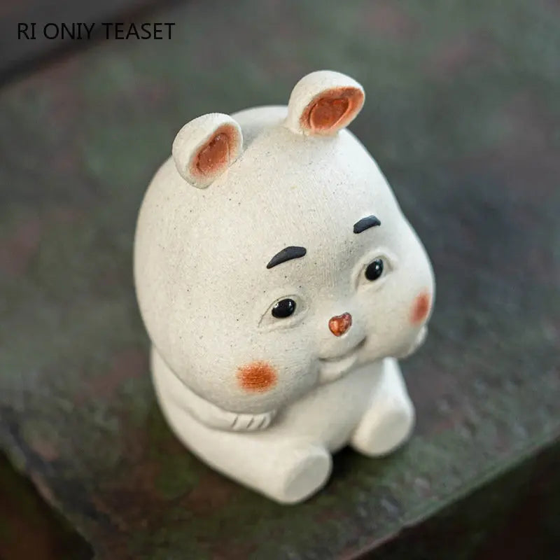 Yixing Purple Clay Tea Pet Lovely Zodiac Rabbit Statue Ornaments Tea Figurine Desktop Crafts Chinese Zisha Tea Set Decoration