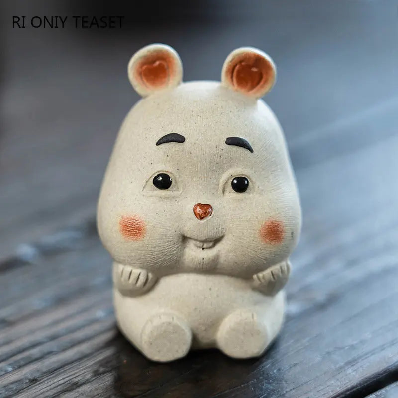 Yixing Purple Clay Tea Pet Lovely Zodiac Rabbit Statue Ornaments Tea Figurine Desktop Crafts Chinese Zisha Tea Set Decoration