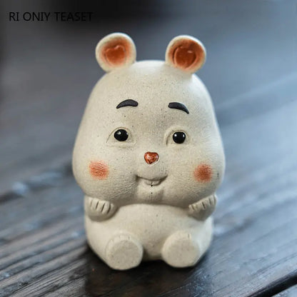 Yixing Purple Clay Tea Pet Lovely Zodiac Rabbit Statue Ornaments Tea Figurine Desktop Crafts Chinese Zisha Tea Set Decoration
