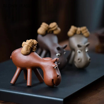 Yixing Purple Clay Tea Pet Lucky Donkey Statue Ornaments Tea Figurine Sculpture Crafts Chinese Handmade Zisha Tea Set Decoration