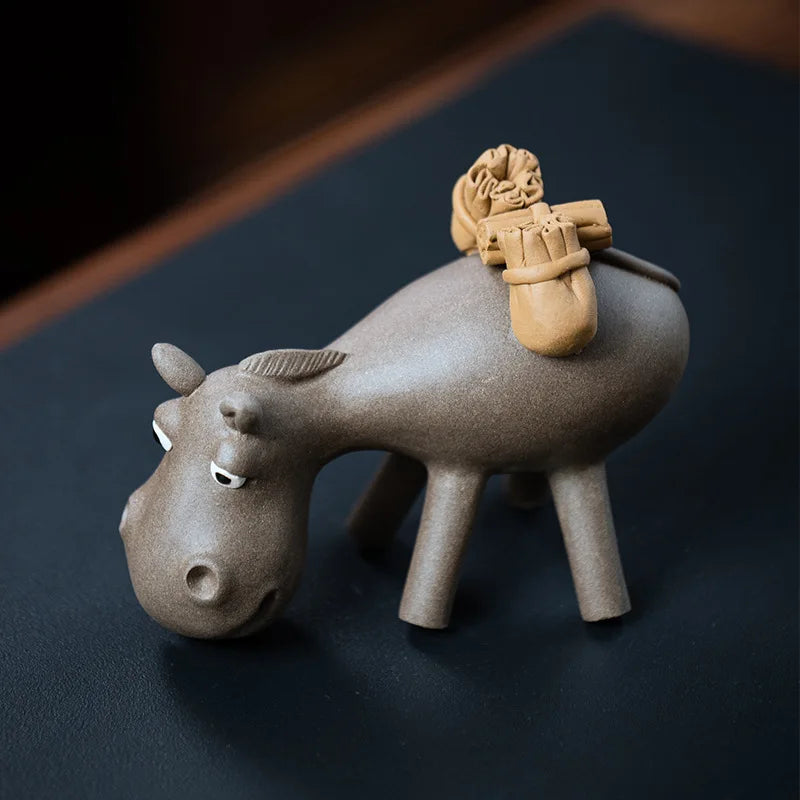 Yixing Purple Clay Tea Pet Lucky Donkey Statue Ornaments Tea Figurine Sculpture Crafts Chinese Handmade Zisha Tea Set Decoration