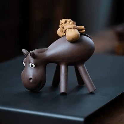 Yixing Purple Clay Tea Pet Lucky Donkey Statue Ornaments Tea Figurine Sculpture Crafts Chinese Handmade Zisha Tea Set Decoration