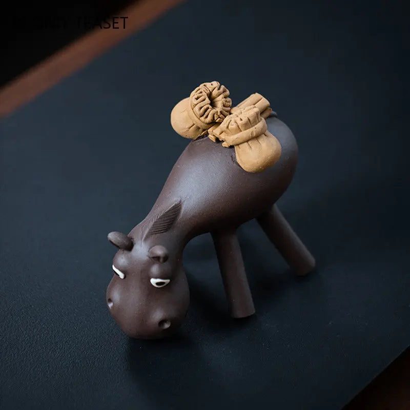 Yixing Purple Clay Tea Pet Lucky Donkey Statue Ornaments Tea Figurine Sculpture Crafts Chinese Handmade Zisha Tea Set Decoration