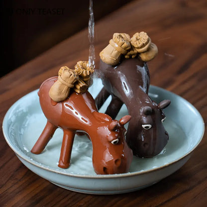 Yixing Purple Clay Tea Pet Lucky Donkey Statue Ornaments Tea Figurine Sculpture Crafts Chinese Handmade Zisha Tea Set Decoration