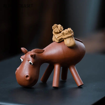 Yixing Purple Clay Tea Pet Lucky Donkey Statue Ornaments Tea Figurine Sculpture Crafts Chinese Handmade Zisha Tea Set Decoration