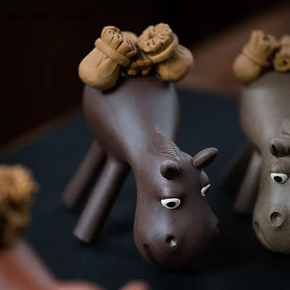 Yixing Purple Clay Tea Pet Lucky Donkey Statue Ornaments Tea Figurine Sculpture Crafts Chinese Handmade Zisha Tea Set Decoration