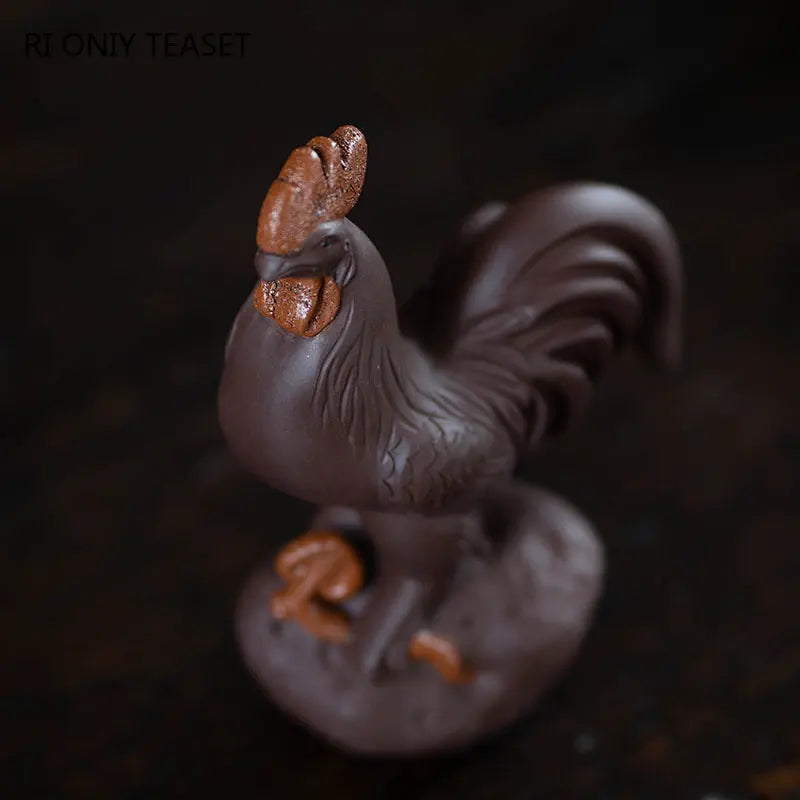 Yixing Purple Clay Tea Pet Lucky Zodiac Rooster Statue Ornaments Handmade Tea Figurine Crafts Chinese Zisha Tea Set Decoration