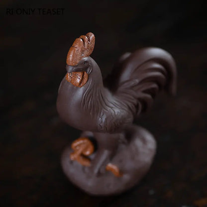 Yixing Purple Clay Tea Pet Lucky Zodiac Rooster Statue Ornaments Handmade Tea Figurine Crafts Chinese Zisha Tea Set Decoration
