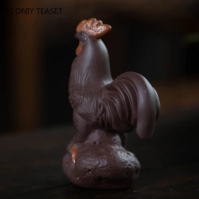 Yixing Purple Clay Tea Pet Lucky Zodiac Rooster Statue Ornaments Handmade Tea Figurine Crafts Chinese Zisha Tea Set Decoration