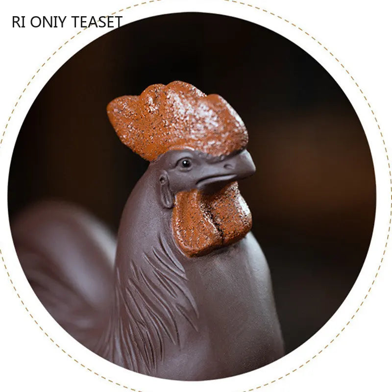 Yixing Purple Clay Tea Pet Lucky Zodiac Rooster Statue Ornaments Handmade Tea Figurine Crafts Chinese Zisha Tea Set Decoration