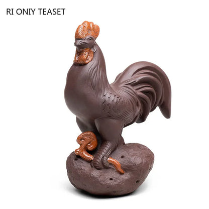 Yixing Purple Clay Tea Pet Lucky Zodiac Rooster Statue Ornaments Handmade Tea Figurine Crafts Chinese Zisha Tea Set Decoration
