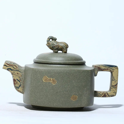 Yixing Purple Clay Tea Set, Raw Ore Green Mud Pot, Lacquer Auspicious, Zisha Drinkware,Kettle, Suit for Green Tea,Dark,Black