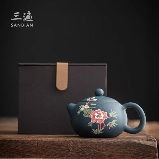 Yixing Purple Clay Teapot Famous Hand-Painted Pure Handmade Raw Ore Green Clay Clay Painting Teapot Tea Set Xi shi pot