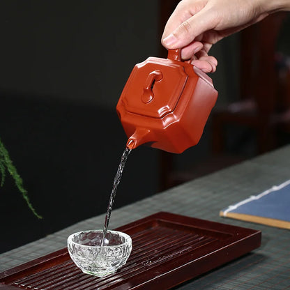 Yixing Purple Clay Teapot Famous Handmade Draw Corner Square Dahongpao Tea Pot Chinese Zisha Kuangfu Tea Set Gifts 225ml
