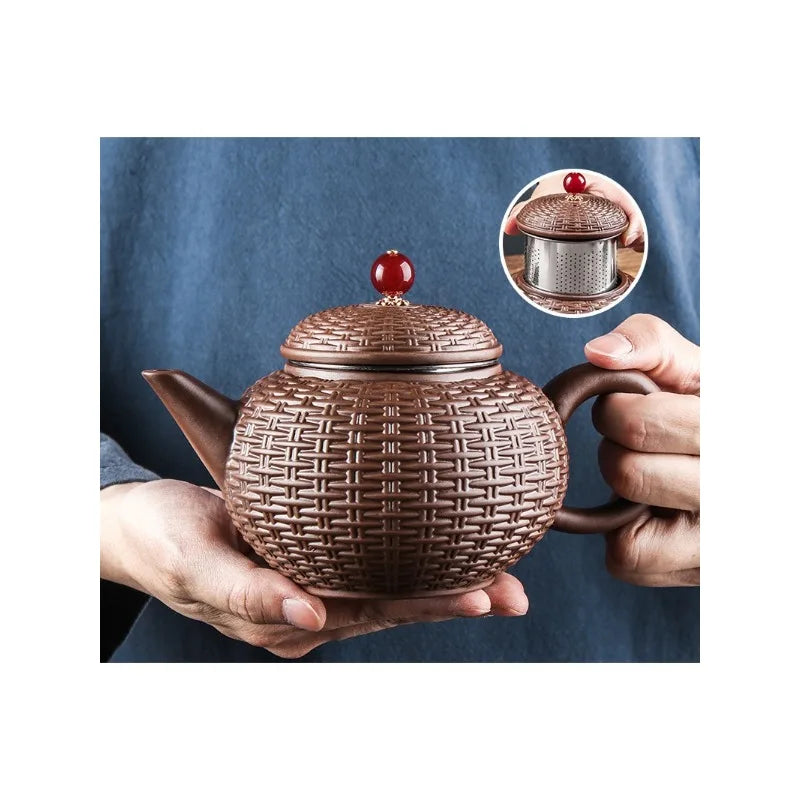 Yixing Purple Clay Teapot Handmade Bamboo Xishi Teapot Filter Large Teapot Ceramic Tea Set Single Household Teapot Set