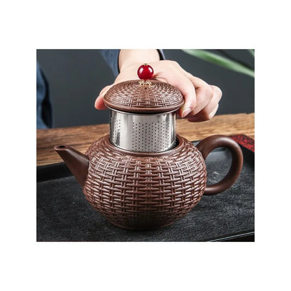 Yixing Purple Clay Teapot Handmade Bamboo Xishi Teapot Filter Large Teapot Ceramic Tea Set Single Household Teapot Set