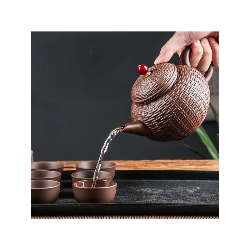 Yixing Purple Clay Teapot Handmade Bamboo Xishi Teapot Filter Large Teapot Ceramic Tea Set Single Household Teapot Set