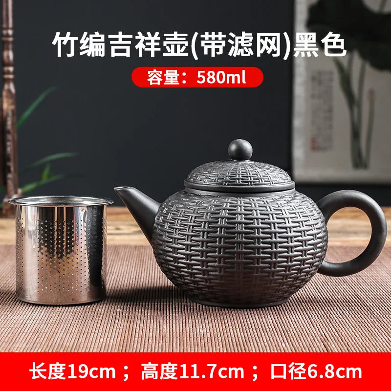 Yixing Purple Clay Teapot Handmade Bamboo Xishi Teapot Filter Large Teapot Ceramic Tea Set Single Household Teapot Set