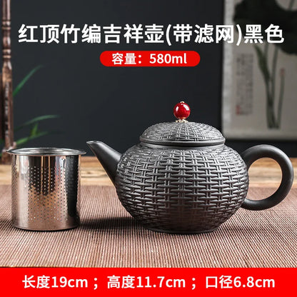 Yixing Purple Clay Teapot Handmade Bamboo Xishi Teapot Filter Large Teapot Ceramic Tea Set Single Household Teapot Set