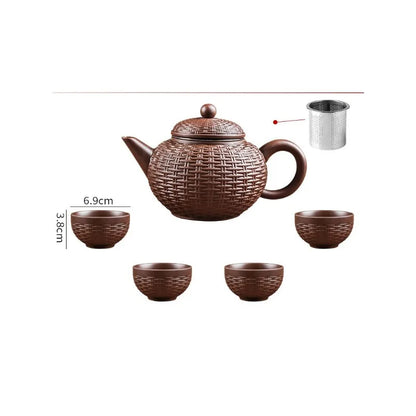 Yixing Purple Clay Teapot Handmade Bamboo Xishi Teapot Filter Large Teapot Ceramic Tea Set Single Household Teapot Set