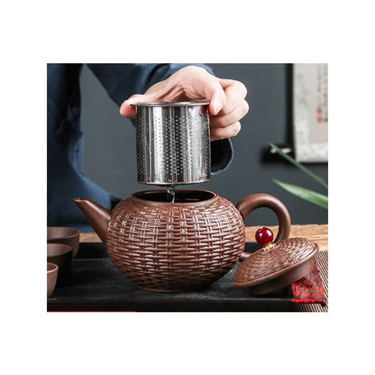 Yixing Purple Clay Teapot Handmade Bamboo Xishi Teapot Filter Large Teapot Ceramic Tea Set Single Household Teapot Set