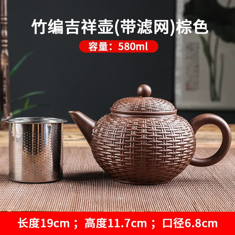 Yixing Purple Clay Teapot Handmade Bamboo Xishi Teapot Filter Large Teapot Ceramic Tea Set Single Household Teapot Set