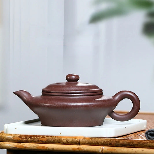 Yixing Purple Clay Teapot Handmade Famous Tea Set Raw Ore Purple Sand Flat Oval Tea Pot Purple Clay Household Tea Set