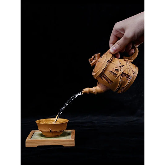 Yixing Purple Clay Teapot Handmade Imitation Bamboo Segment Teapot Household Black Tea Tea Set Set Authentic Segment Mud Kung Fu