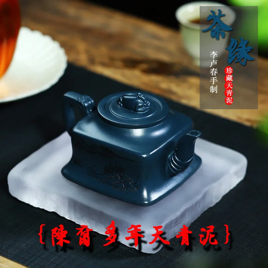 Yixing Purple Clay Teapot Handmade Teapot Health Kung Fu Tea Set Tea Fancier Collection Day Blue Mash