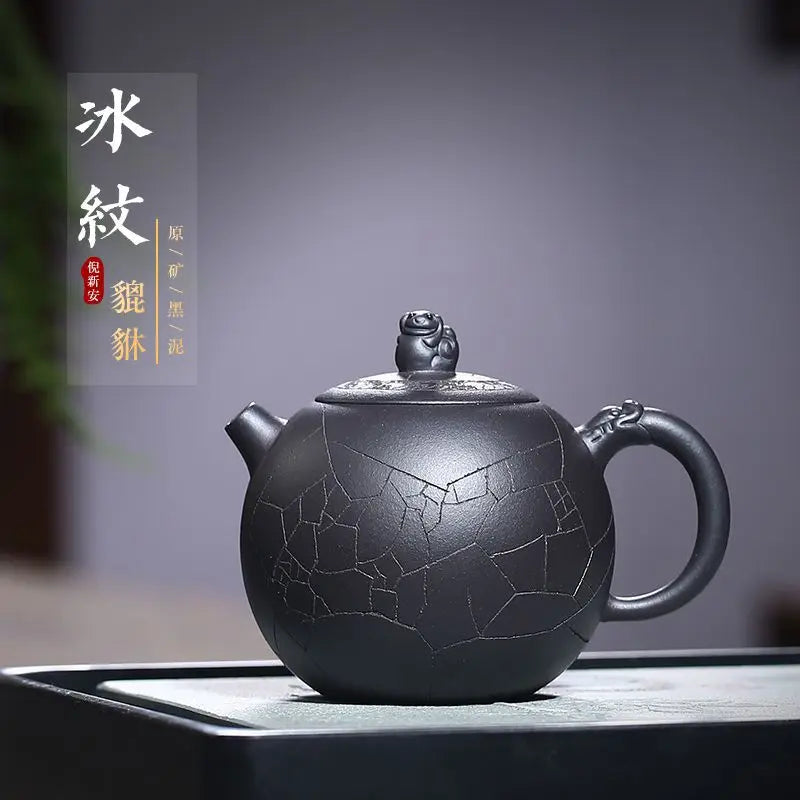 Yixing Purple Clay Teapot Ice Pattern Teapot Small Teapot Rain Medium Sand Wholesale Raw Ore Black Clay Tea Set One Piece Dropsh