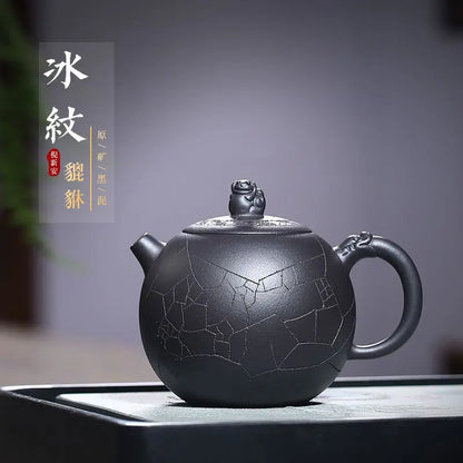 Yixing Purple Clay Teapot Ice Pattern Teapot Small Teapot Rain Medium Sand Wholesale Raw Ore Black Clay Tea Set One Piece Dropsh