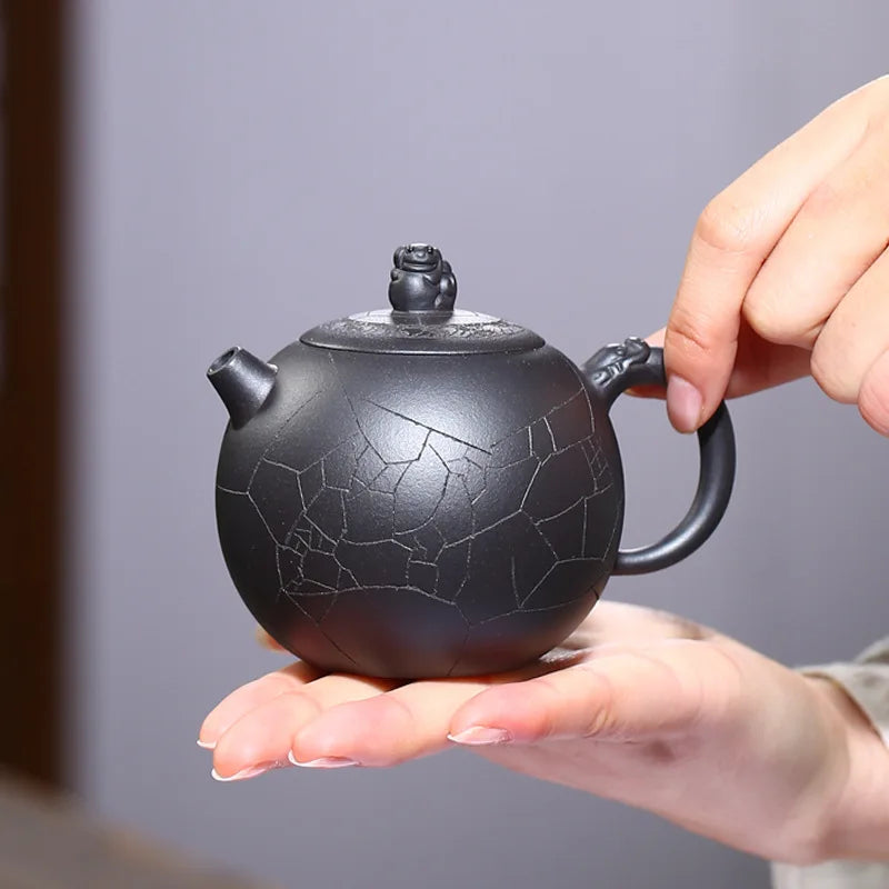 Yixing Purple Clay Teapot Ice Pattern Teapot Small Teapot Rain Medium Sand Wholesale Raw Ore Black Clay Tea Set One Piece Dropsh