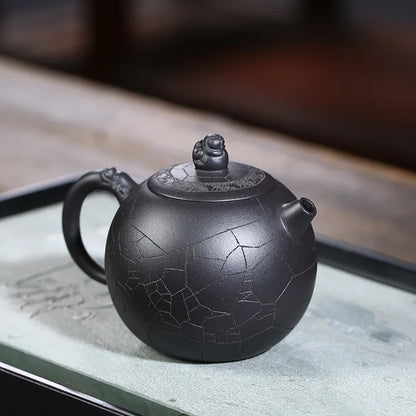 Yixing Purple Clay Teapot Ice Pattern Teapot Small Teapot Rain Medium Sand Wholesale Raw Ore Black Clay Tea Set One Piece Dropsh
