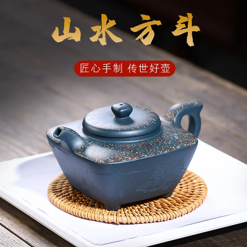Yixing Purple Clay Teapot Landscape the Bucket Raw Ore Green Clay Teapot Sketch Pot Kung Fu Tea Set Wholesale Agent