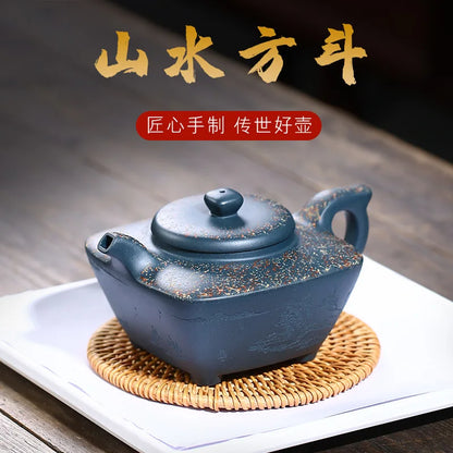Yixing Purple Clay Teapot Landscape the Bucket Raw Ore Green Clay Teapot Sketch Pot Kung Fu Tea Set Wholesale Agent