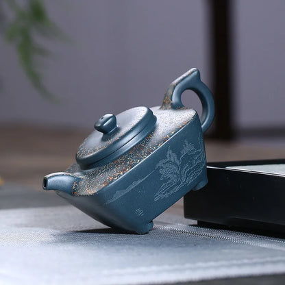 Yixing Purple Clay Teapot Landscape the Bucket Raw Ore Green Clay Teapot Sketch Pot Kung Fu Tea Set Wholesale Agent
