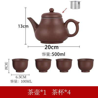 Yixing-Purple Clay Teapot, Large Capacity, Stainless Steel Filter, Single Pot, Ceramic Tea Maker, Household Kungfu Tea Set