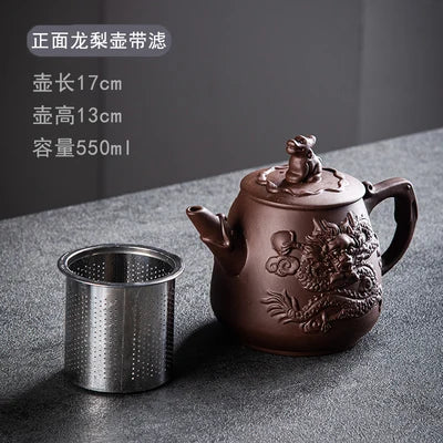 Yixing-Purple Clay Teapot, Large Capacity, Stainless Steel Filter, Single Pot, Ceramic Tea Maker, Household Kungfu Tea Set