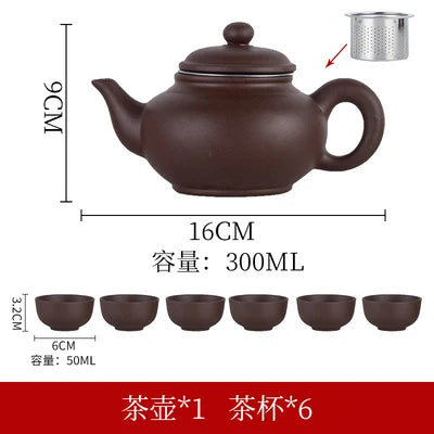 Yixing-Purple Clay Teapot, Large Capacity, Stainless Steel Filter, Single Pot, Ceramic Tea Maker, Household Kungfu Tea Set
