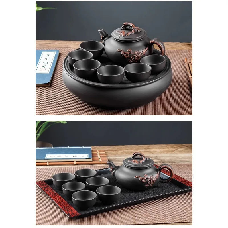 Yixing Purple Clay Teapot Large Capacity Vermilion Clay Plum Blossom Pot Large Filter Teapot and Teacup Set Kungfu Tea Set