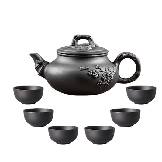 Yixing Purple Clay Teapot Large Capacity Vermilion Clay Plum Blossom Pot Large Filter Teapot and Teacup Set Kungfu Tea Set