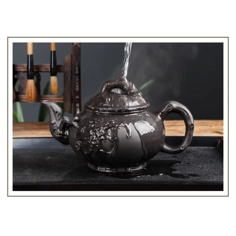 Yixing Purple Clay Teapot Large Capacity Vermilion Clay Plum Blossom Pot Large Filter Teapot and Teacup Set Kungfu Tea Set
