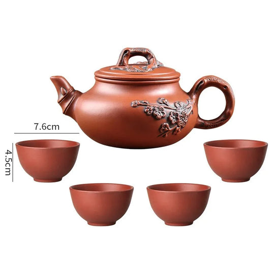 Yixing Purple Clay Teapot Large Capacity Vermilion Clay Plum Blossom Pot Large Filter Teapot and Teacup Set Kungfu Tea Set