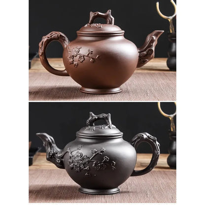 Yixing Purple Clay Teapot Large Capacity Vermilion Clay Plum Blossom Pot Large Filter Teapot and Teacup Set Kungfu Tea Set