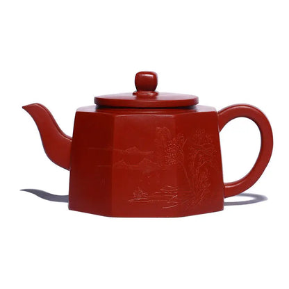 Yixing Purple Clay Teapot Master Hand Carved Square Tea Pot Raw Ore Purple Mud Kettle Authentic Handmade Zisha Tea Set