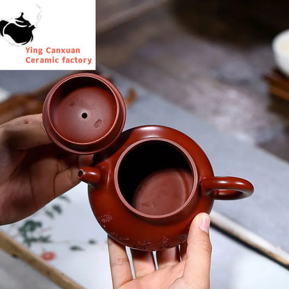 Yixing Purple Clay Teapot  Pot Original Mine Dahongpao Carved Pan Pot Teapot Kung Fu Tea Set Teapot 300ml
