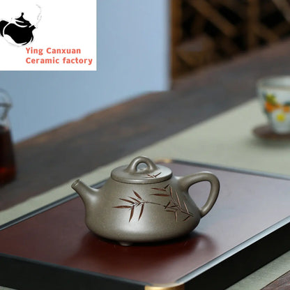 Yixing Purple Clay Teapot Raw Ore Crab Shell Green Ziye Stone Scoop Hand-lettering Painting Teapot Kung Fu Tea Set Teapot Capaci