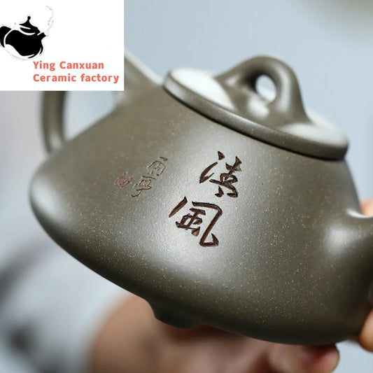 Yixing Purple Clay Teapot Raw Ore Crab Shell Green Ziye Stone Scoop Hand-lettering Painting Teapot Kung Fu Tea Set Teapot Capaci